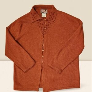 April Cornell Embroidered And Beaded Burnt Orange Lambs Wool Cardigan Small